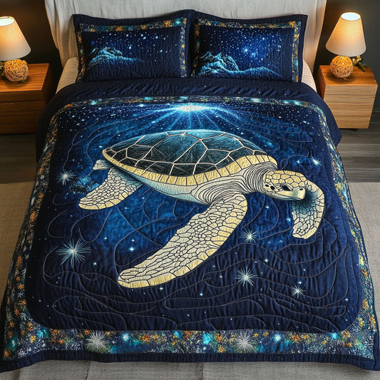 Cosmic Glow Turtle 3-Piece Quilted Bedding Set NCU0NT3583