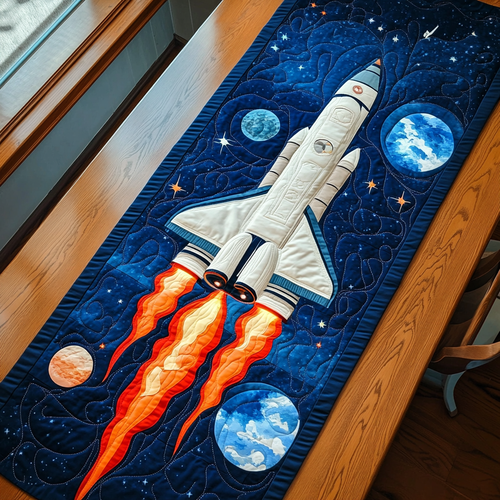Cosmic Rocket Quilted Table Runner NCU0DK7729