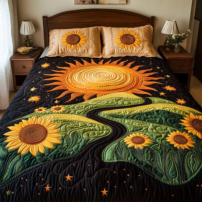 Cosmic Sunflowers 3-Piece Quilted Bedding Set NCU0NT4653