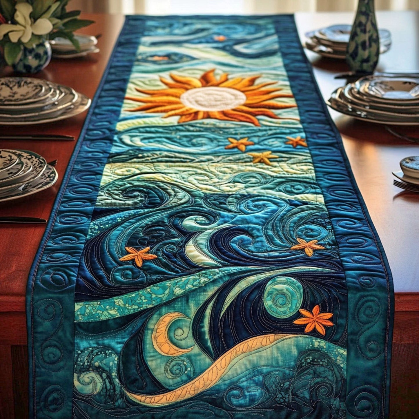 Cosmic Tides Quilted Table Runner NCU0PT6548