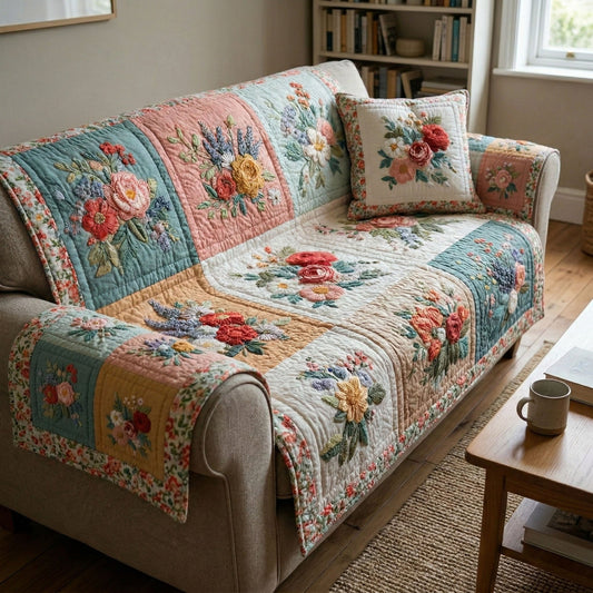 Cottage Blossom Quilted Sofa Cover NCU0NT12393