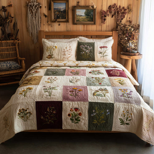 Cottage Botanics 3-Piece Quilted Bedding Set NCU0VL3219