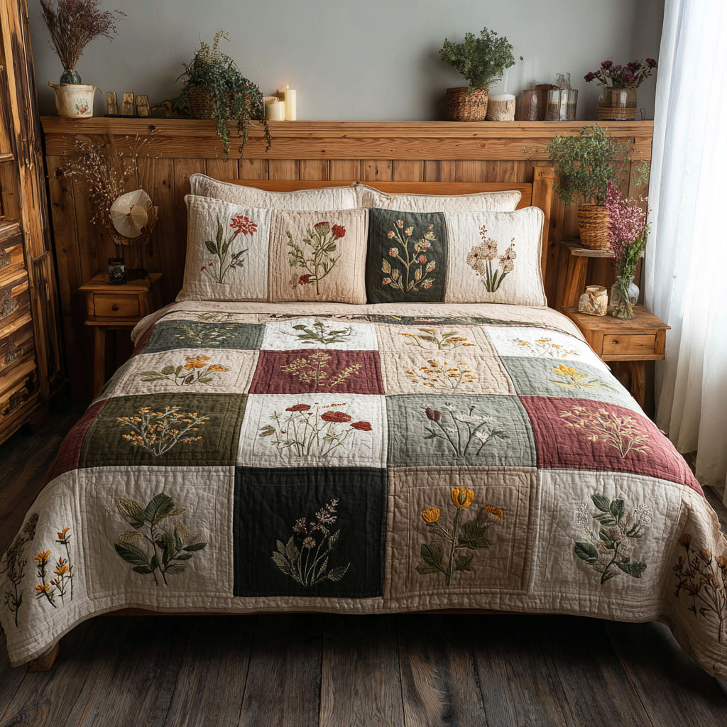Cottage Botanics 3-Piece Quilted Bedding Set NCU0VL3241