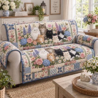 Cottage Cat Garden Quilted Sofa Cover NCU0DV10091