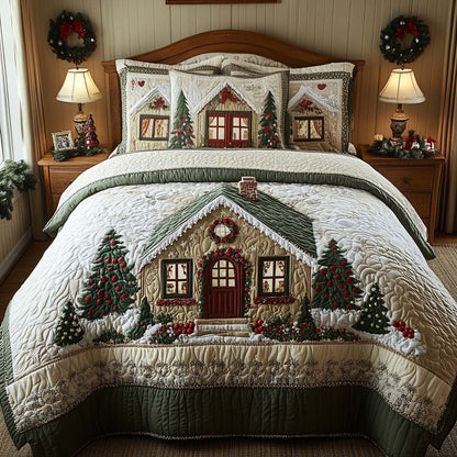 Cottage Christmas 3-Piece Quilted Bedding Set NCU0NT11135