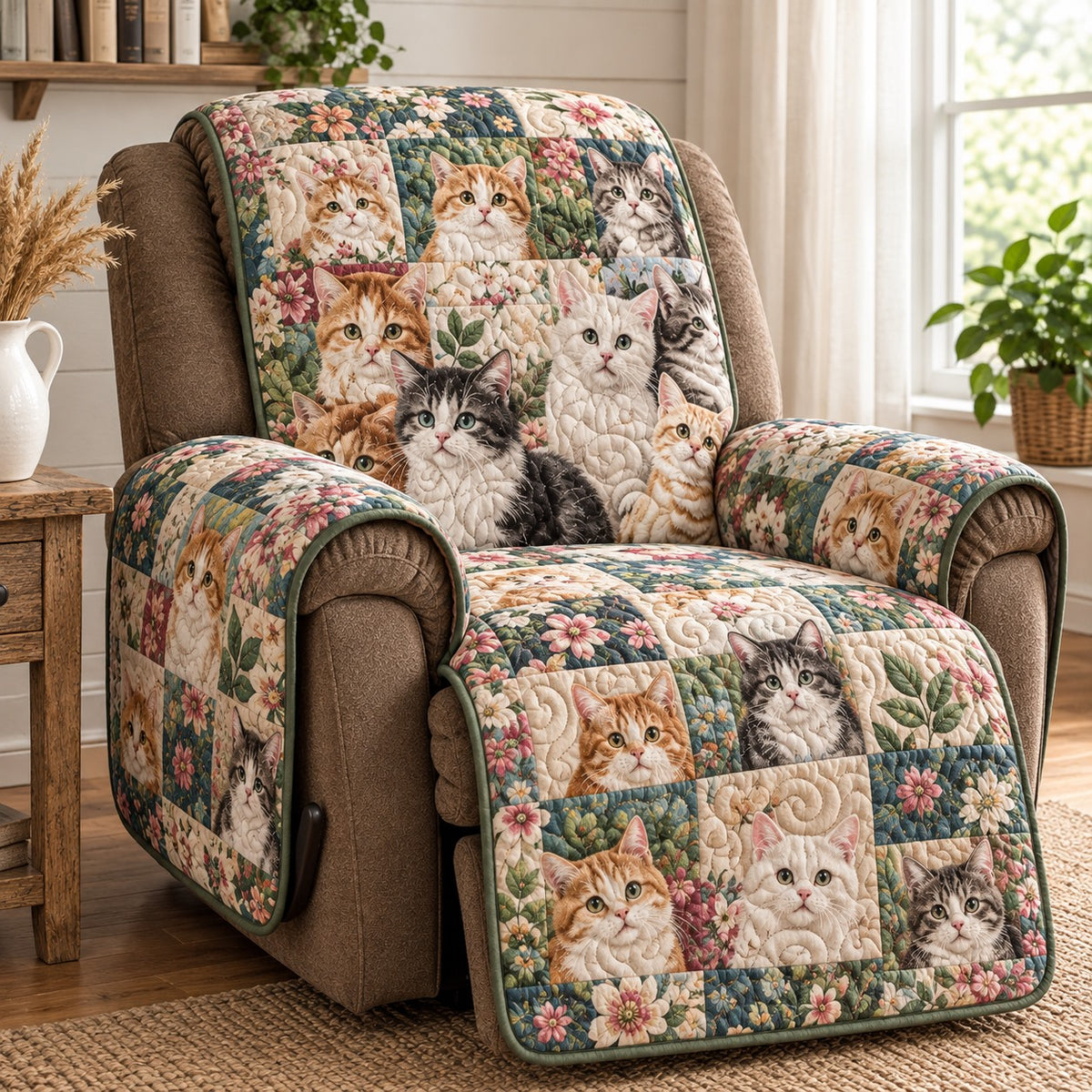 Cottage Fluff Cats Quilted Sofa Cover NCU0PT12292