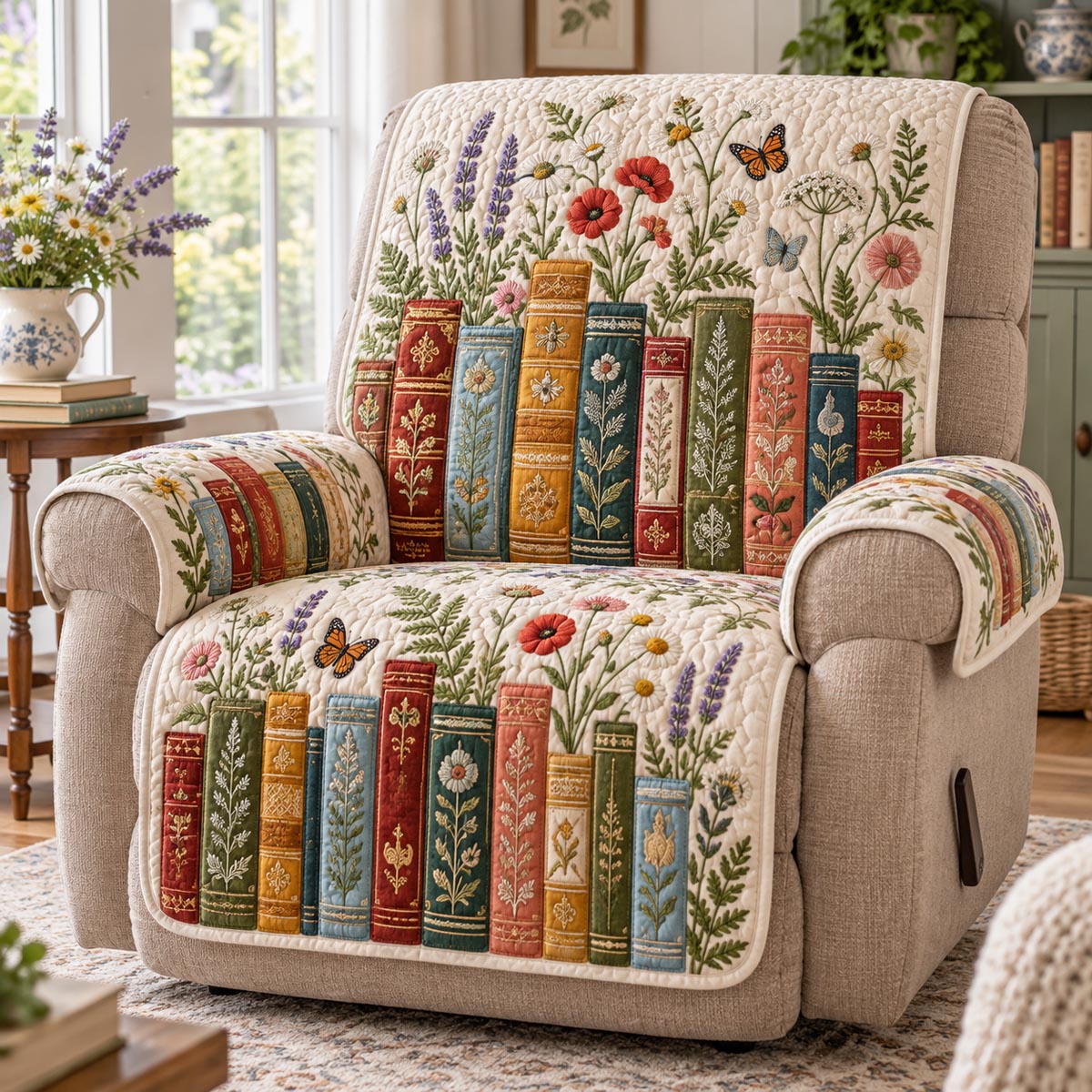 Cottage Garden Books Quilted Sofa Cover NCU0DV10340