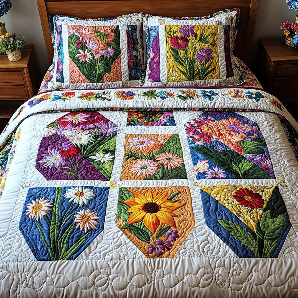 Cottage Garden Charm 3-Piece Quilted Bedding Set NCU0PT4897