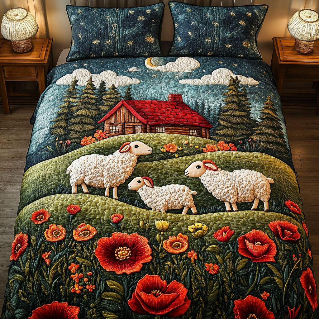 Cottage Night Sheep 3-Piece Quilted Bedding Set NCU0NT4329