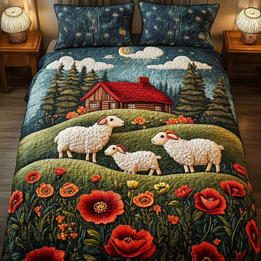 Cottage Night Sheep 3-Piece Quilted Bedding Set NCU0NT4329