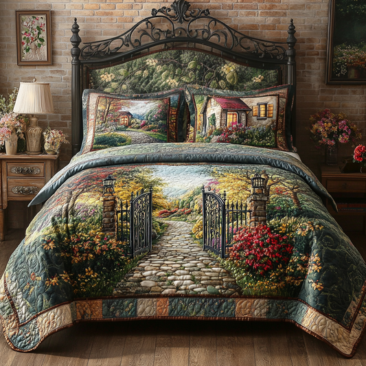 Cottage Pathway Set 3-Piece Quilted Bedding Set NCU0VL2589