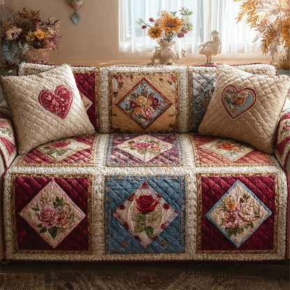 Cottage Rose Heart Quilted Sofa Cover NCU0XD2207