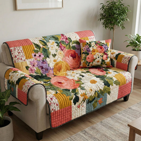 Cottage Rose Quilted Sofa Cover NCU0NT12345