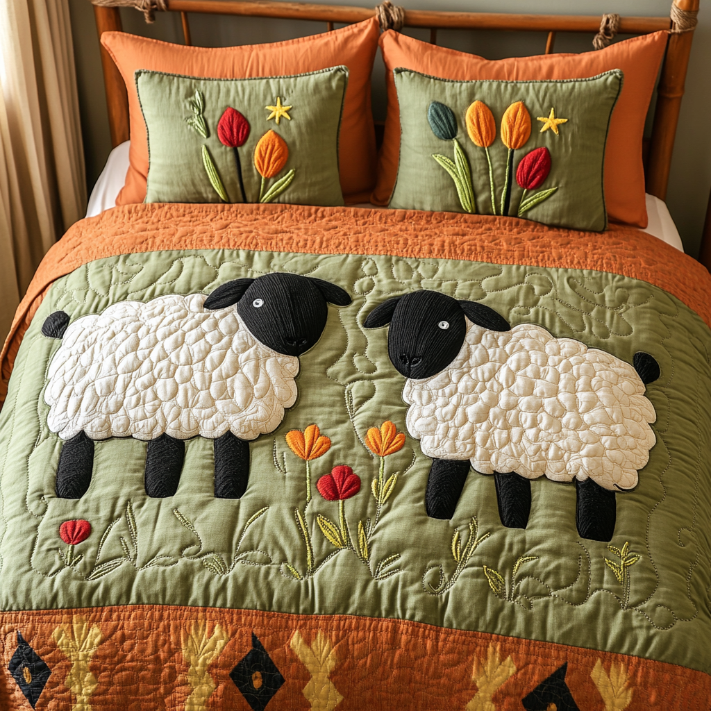 Cottage Sheep 3-Piece Quilted Bedding Set NCU0VH3658