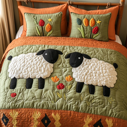 Cottage Sheep 3-Piece Quilted Bedding Set NCU0VH3658