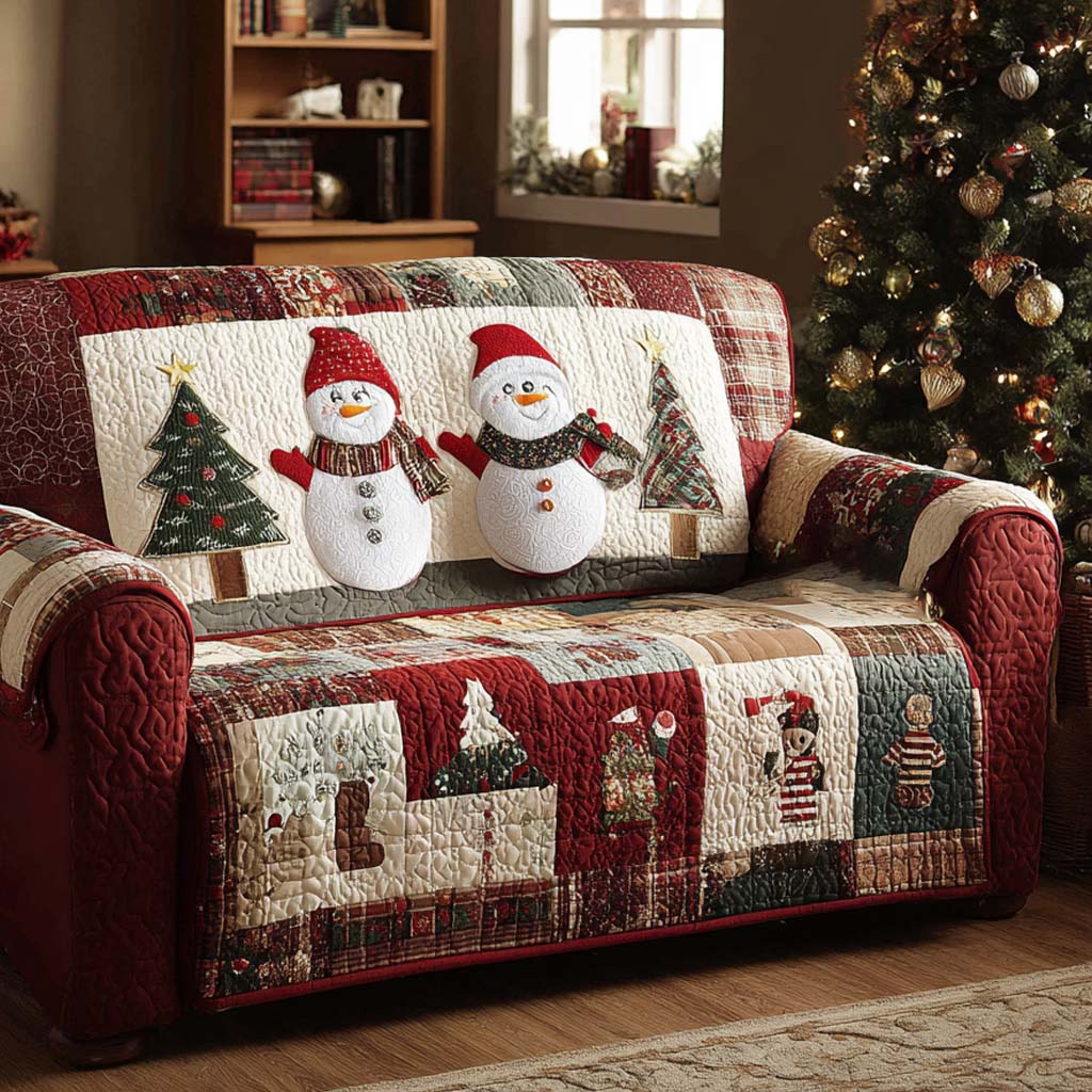 Cottage Snowmen Quilted Sofa Cover NCU0XD2072