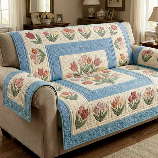Cottage Tulips Quilted Sofa Cover NCU0XD2444