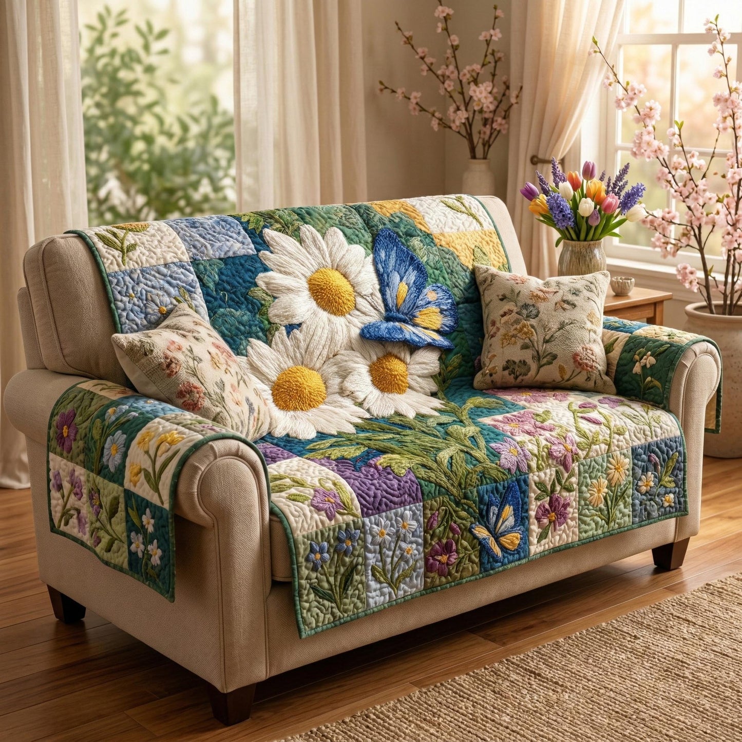 Cottage Wings Quilted Sofa Cover NCU0TD2540
