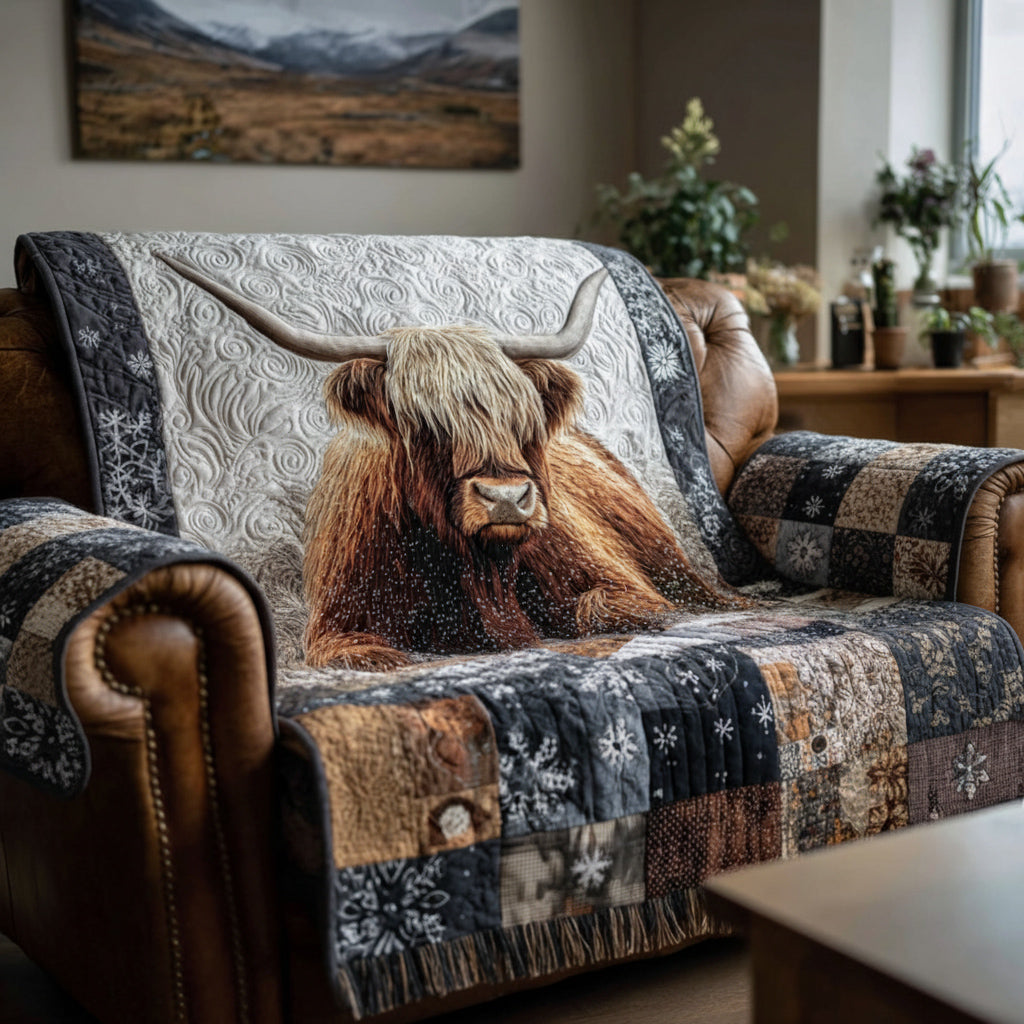 Couchland Highland Cow Quilted Sofa Cover NCU0HH1179