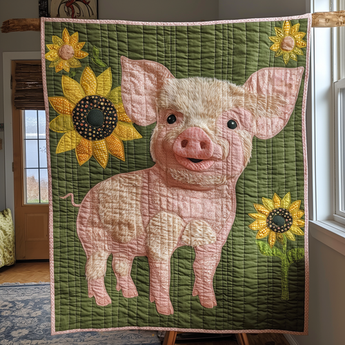 Country Sunflower Pig Quilted Blanket NCU0TL271