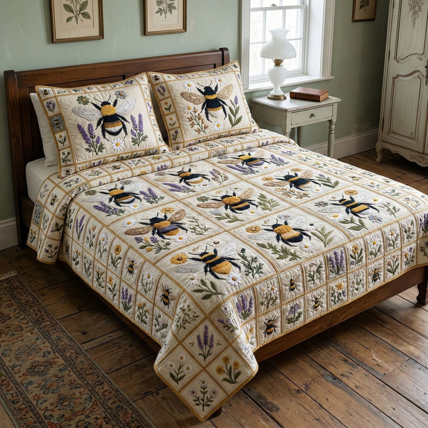 Country Bee 3-Piece Quilted Bedding Set NCU0NT12404