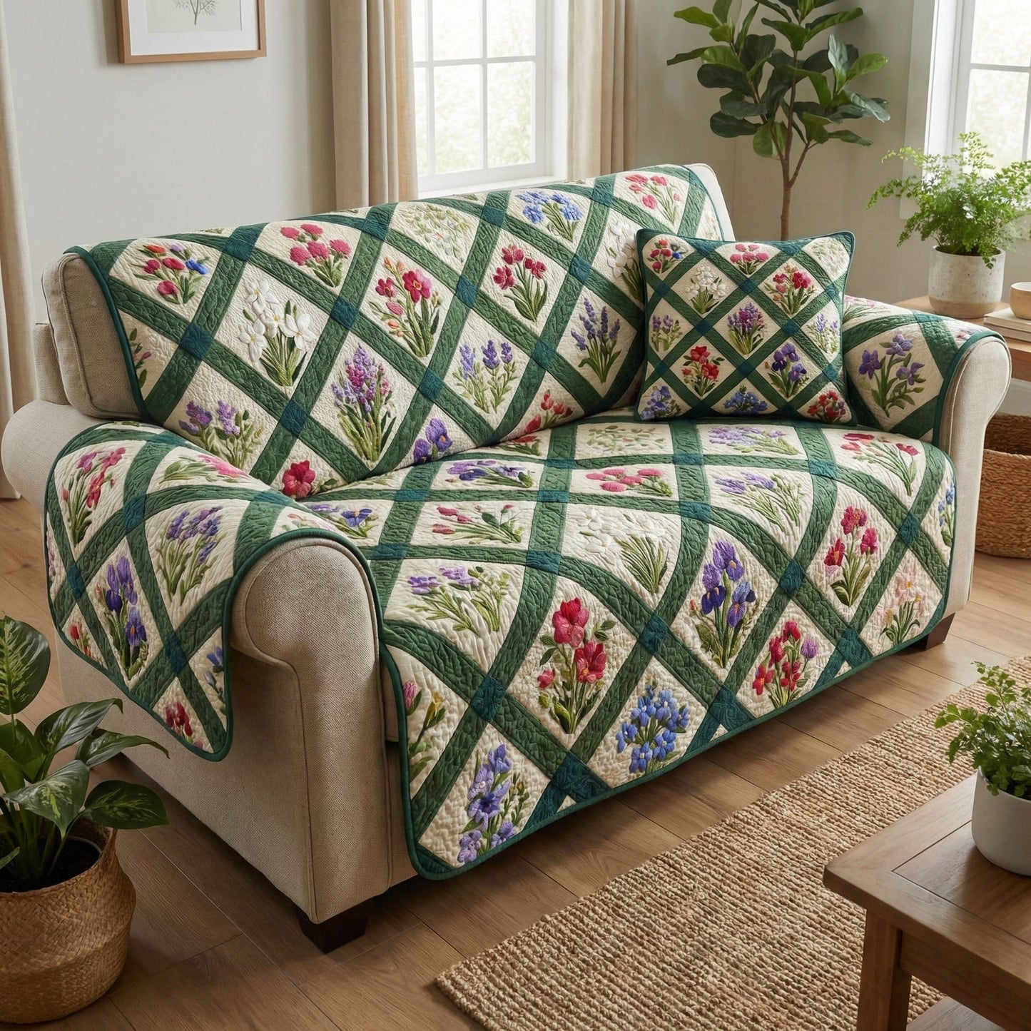 Country Bloom Quilted Sofa Cover NCU0NT12346