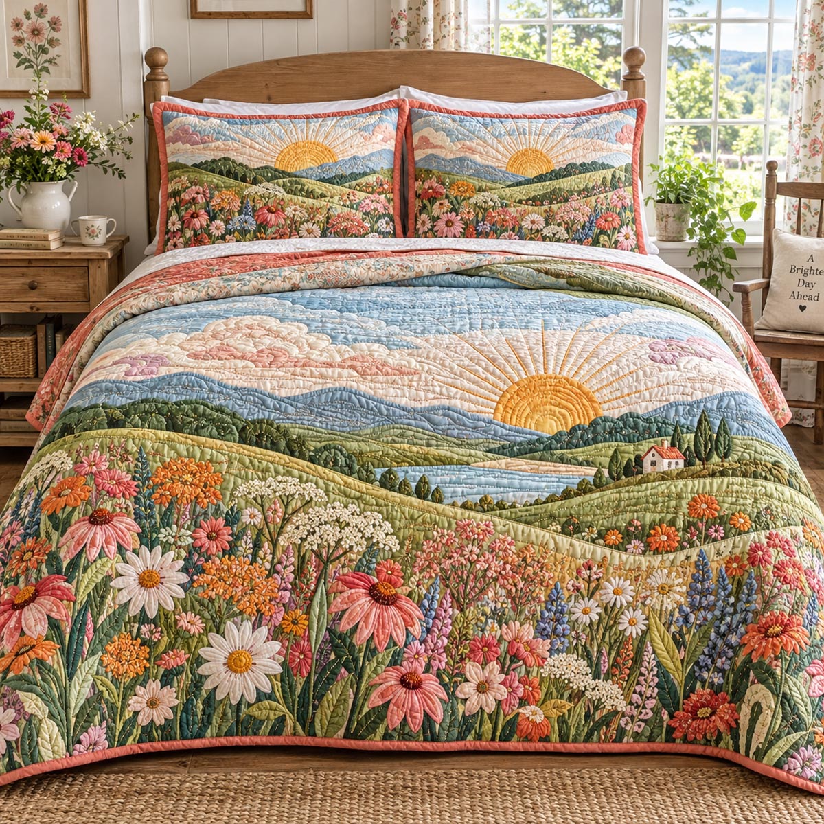 Country Bloom Sunrise 3-Piece Quilted Bedding Set NCU0DV10307