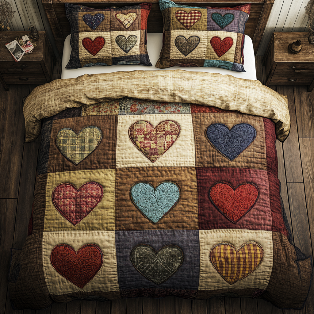 Heart 3-Piece Quilted Bedding Set NCU0VT85