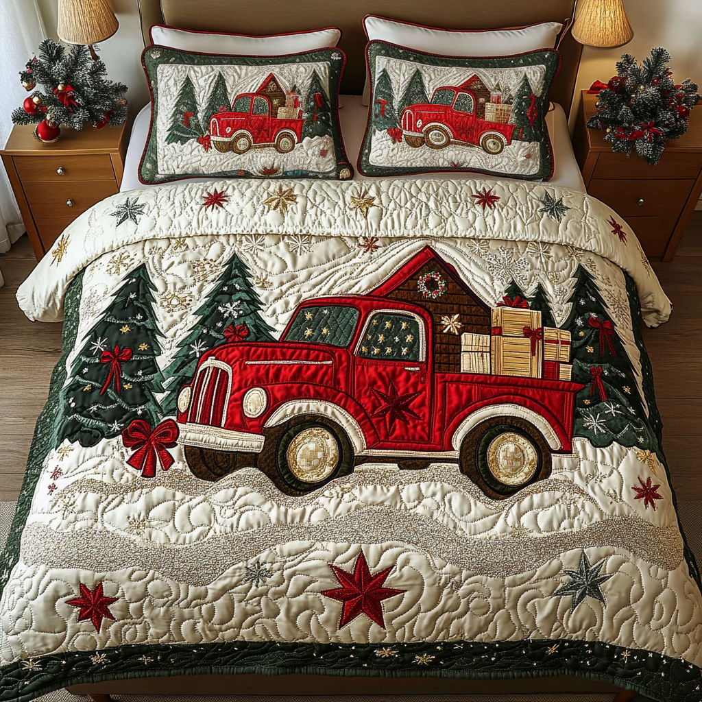 Country Christmas Ride 3-Piece Quilted Bedding Set NCU0DK2174