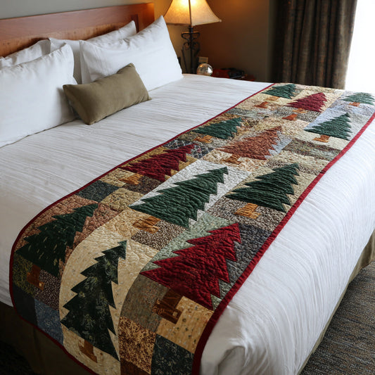 Country Christmas Tree Quilted Bed Runner NCU0HH366