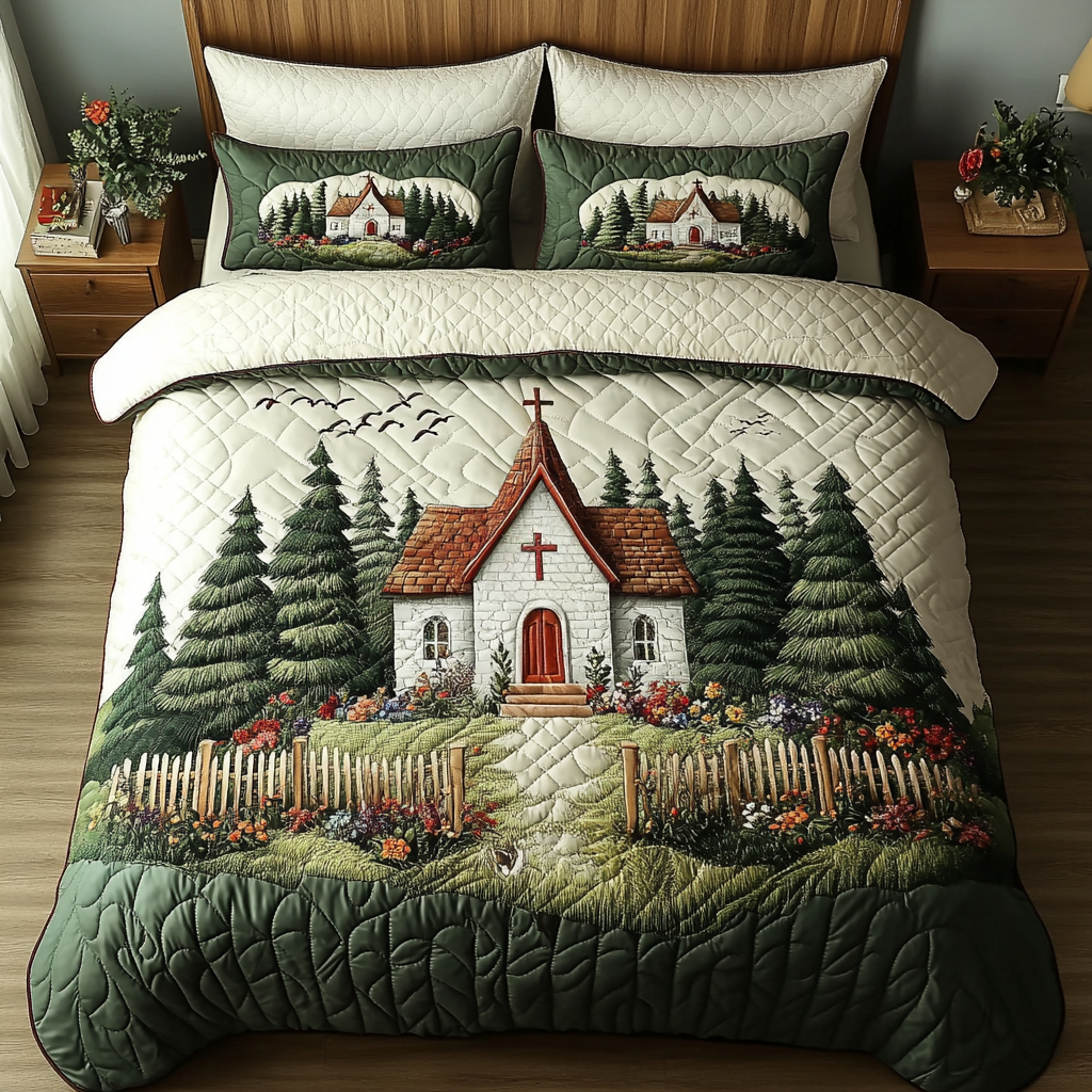Country Church 3-Piece Quilted Bedding Set NCU0DK8000