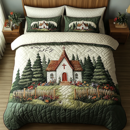Country Church 3-Piece Quilted Bedding Set NCU0DK8000