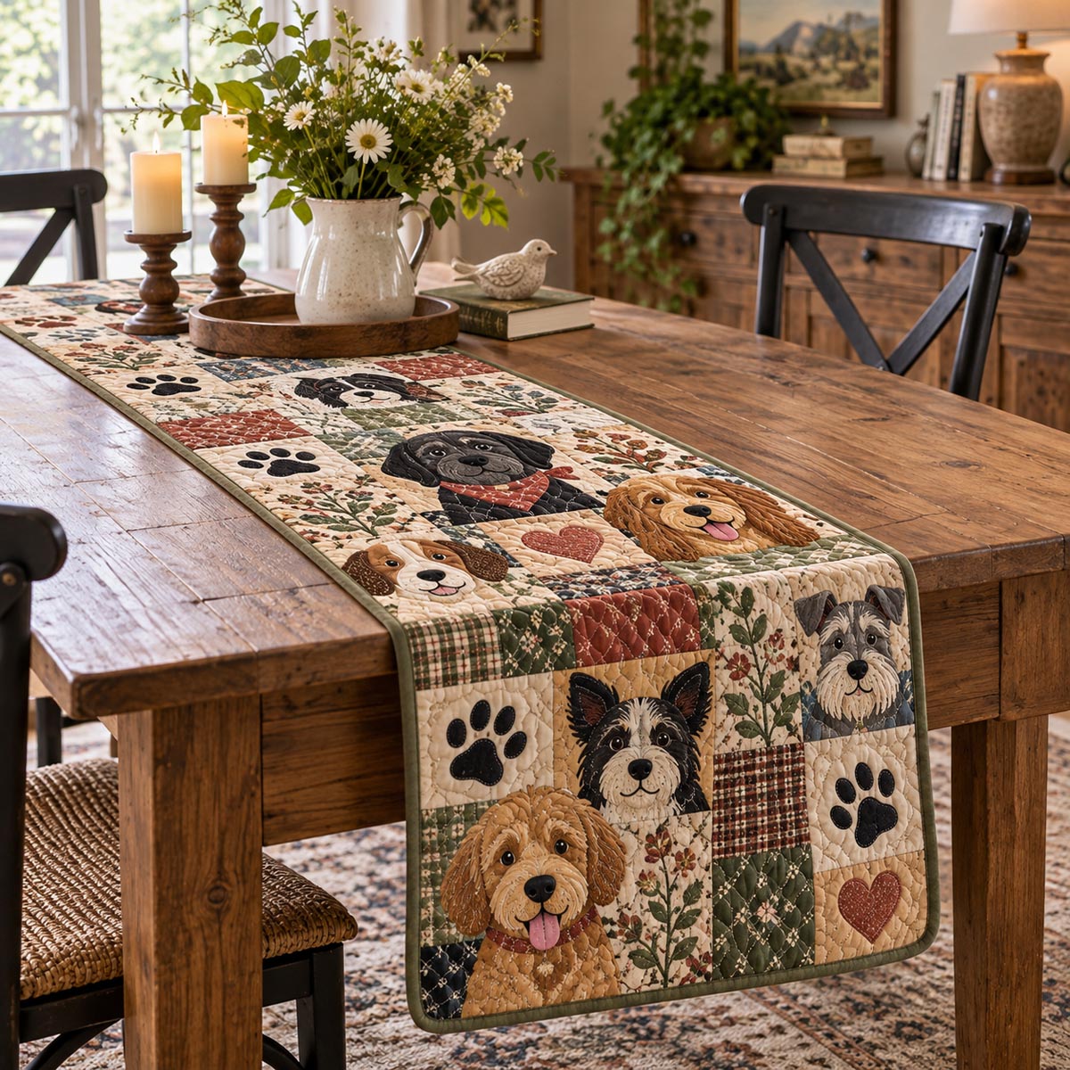 Country Dog Gathering Quilted Table Runner NCU0DV10468