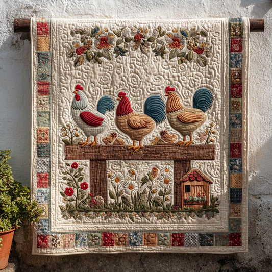 Country Fence Roosters Quilted Blanket NCU0NT9150