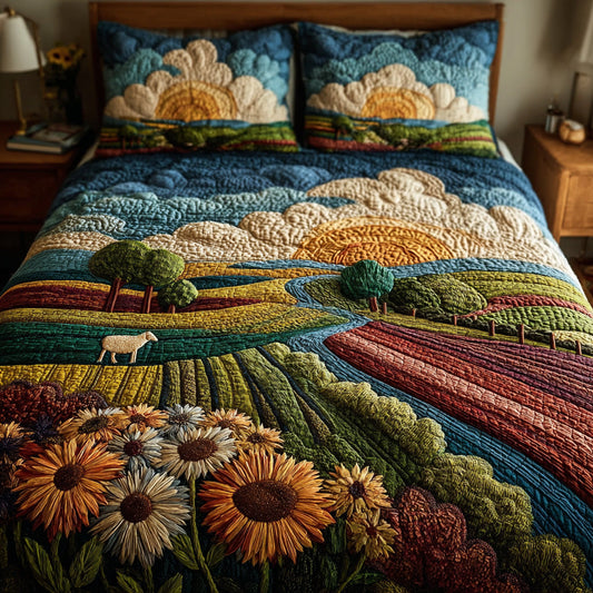 Country Flower Scene 3-Piece Quilted Bedding Set NCU0DV6329