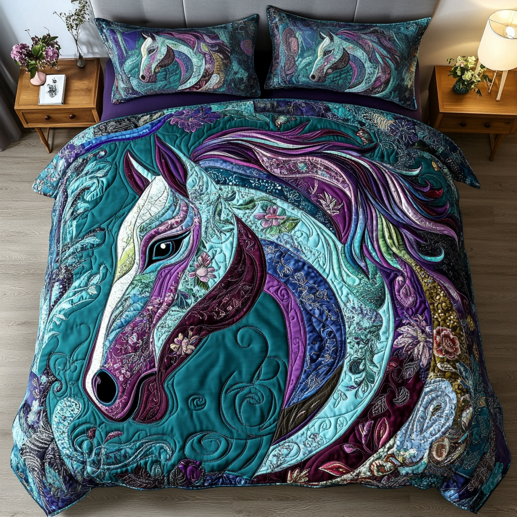 Horse 3-Piece Quilted Bedding Set NCU0VT82