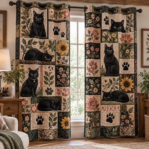 Country Garden Black Cat Quilted Curtains NCU0DV10393
