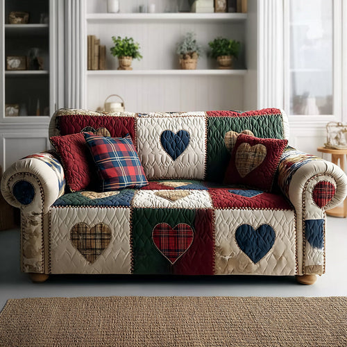 Country Heart Comfort Quilted Sofa Cover NCU0HH1474