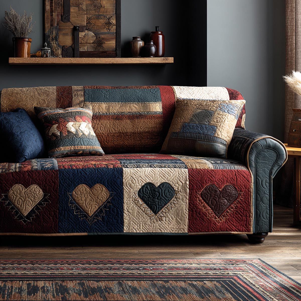 Country Hearts Quilted Sofa Cover NCU0DV9128