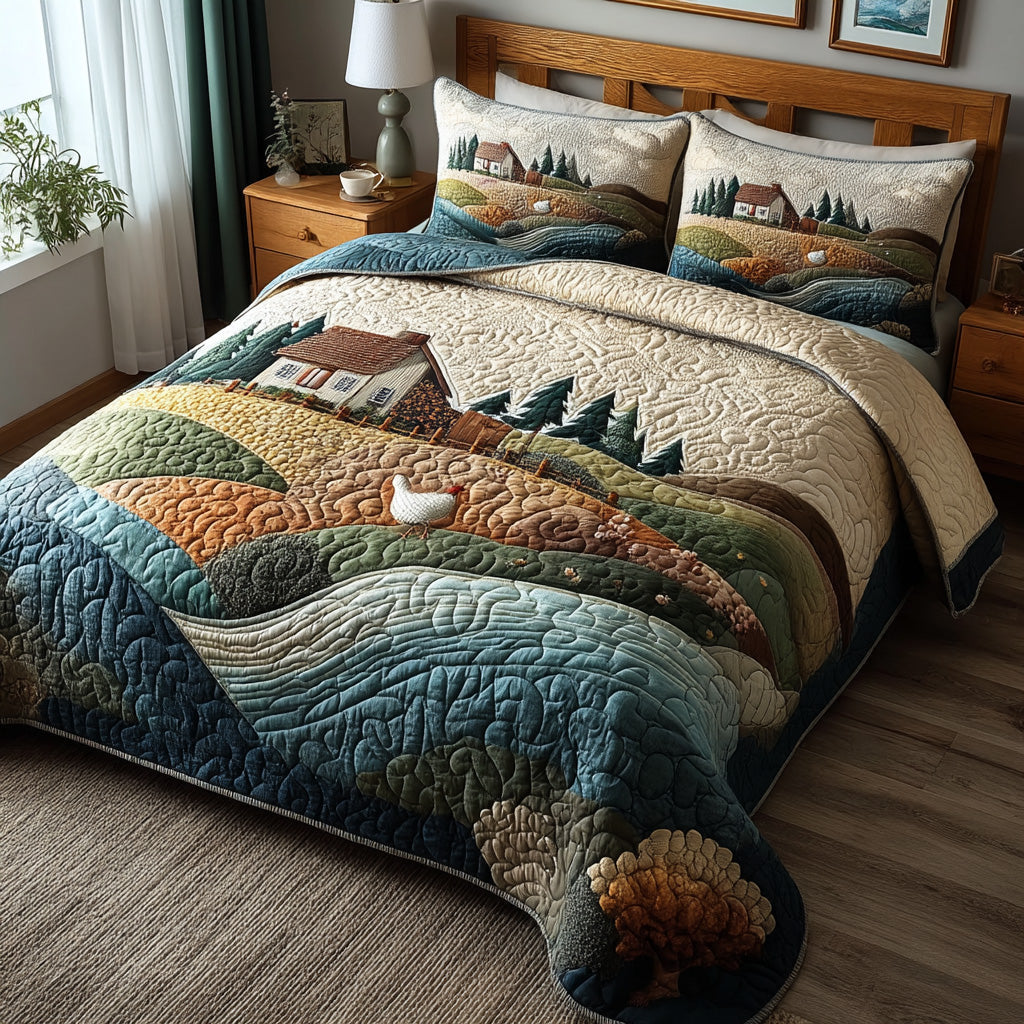 Country Hen 3-Piece Quilted Bedding Set NCU0DV6326