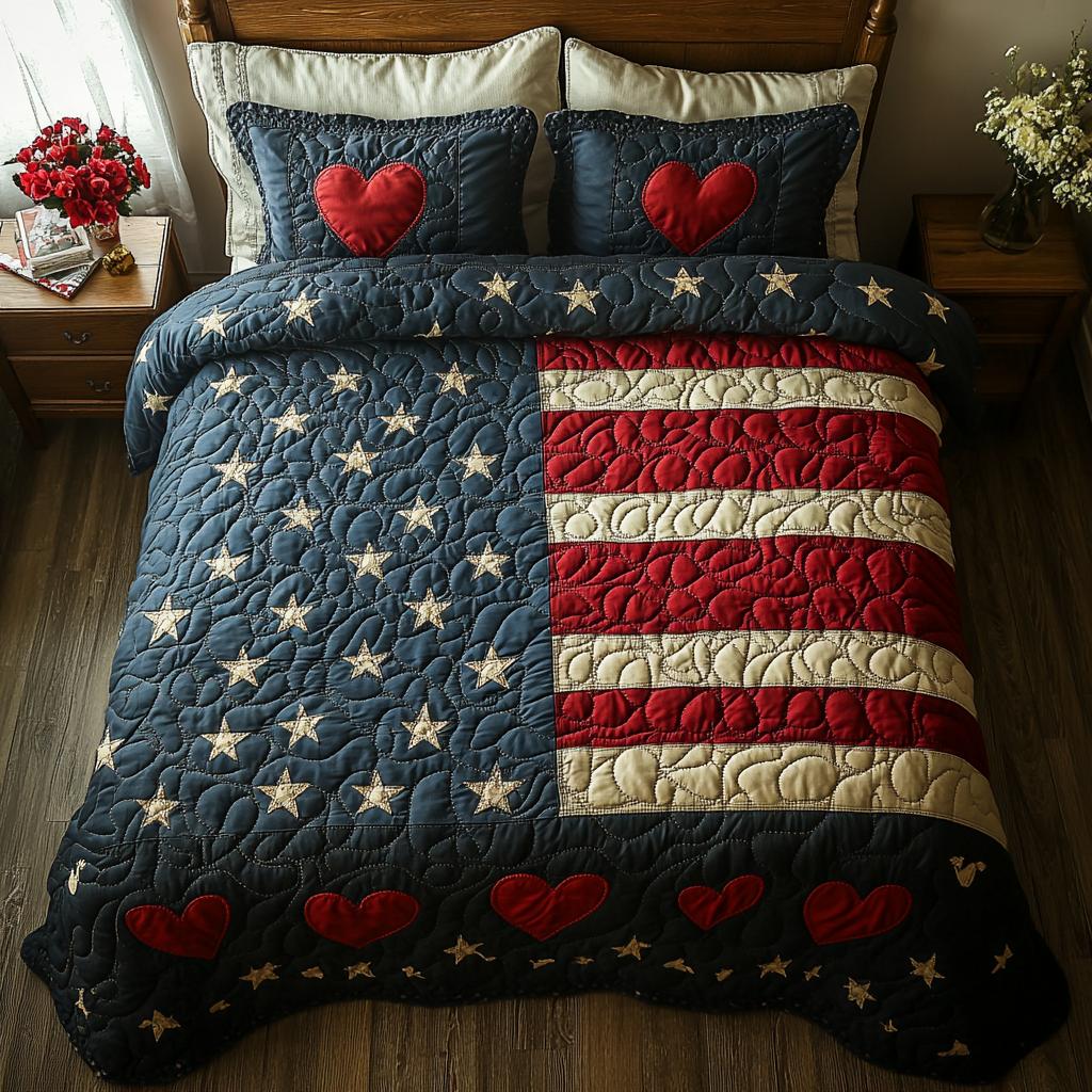Country Liberty 3-Piece Quilted Bedding Set NCU0DV3979 – Vantique