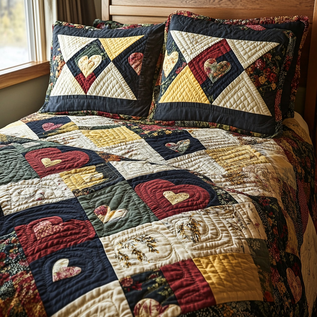 Country Love Quilt 3-Piece Quilted Bedding Set NCU0DV5786