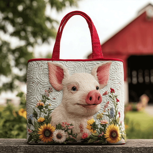 Country Pig Quilted Tote Bag NCU0TH2762