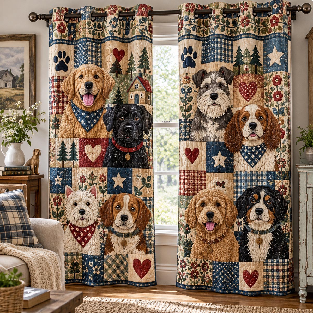 Country Pup Friends Quilted Curtains NCU0DV10370
