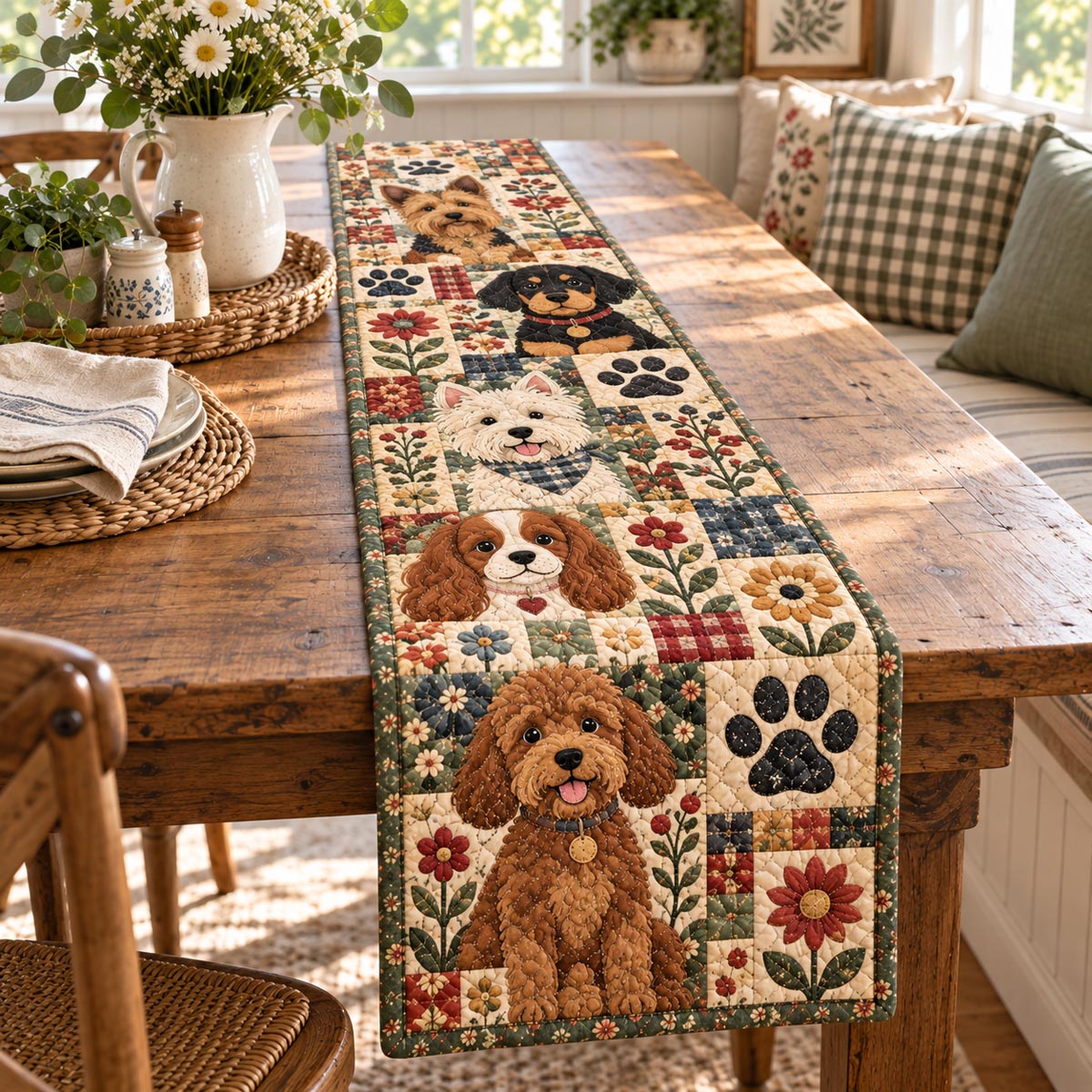Country Puppy Friends Quilted Table Runner NCU0DV10459