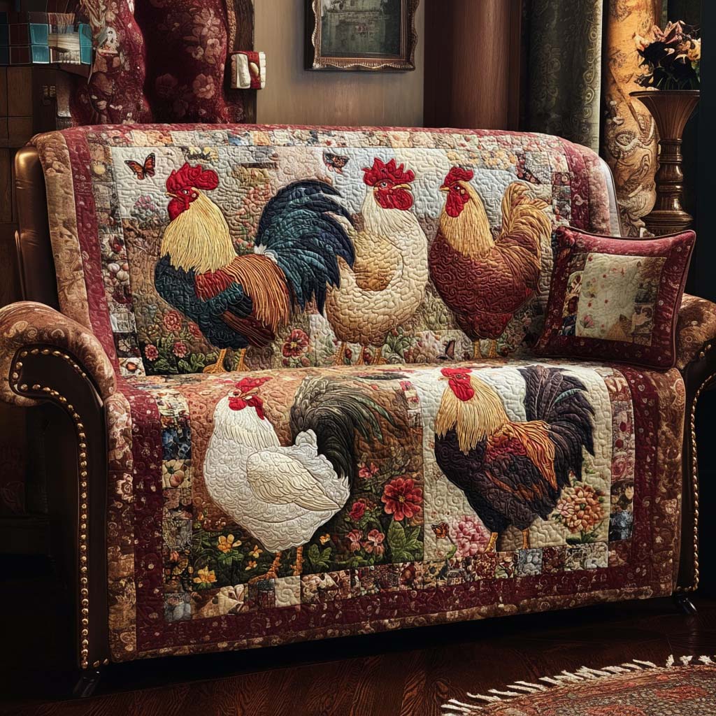 Country Rooster Parade Quilted Sofa Cover NCU0XD2116