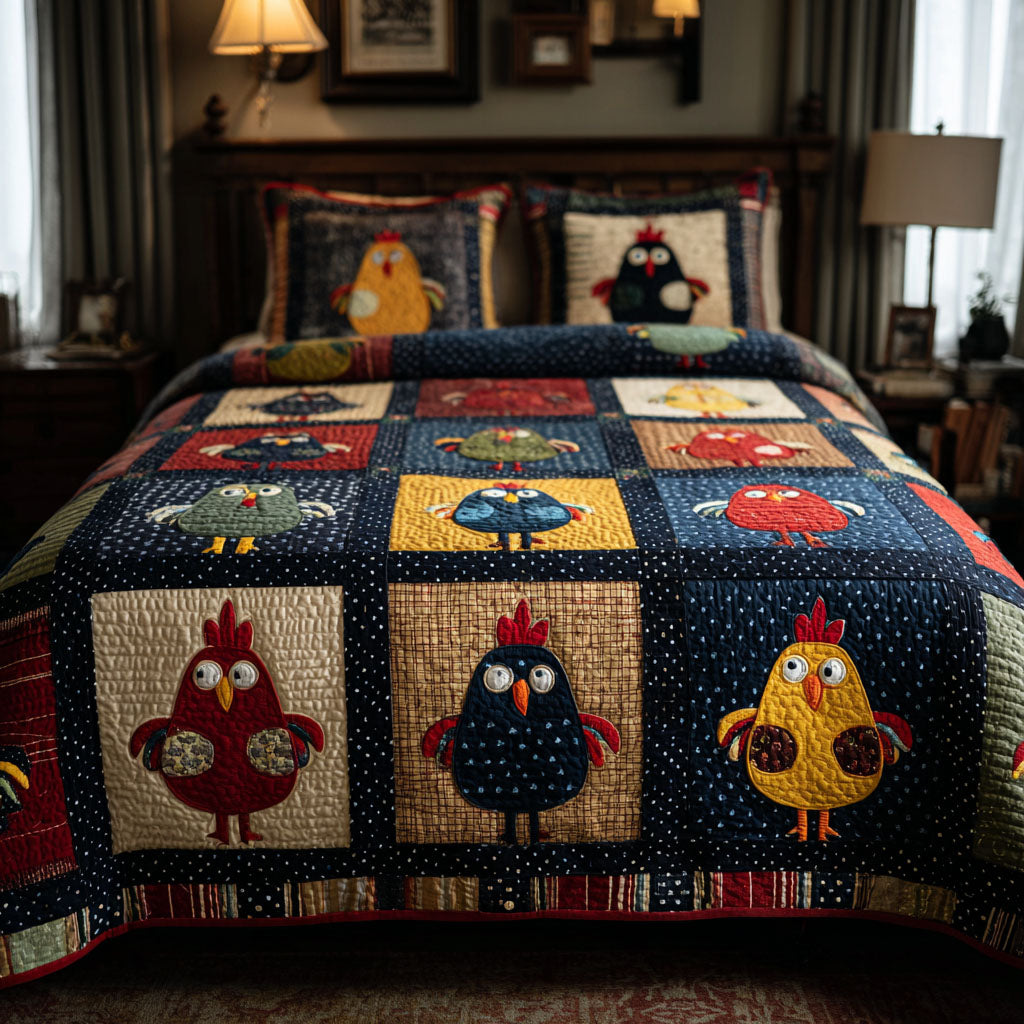 Country Roosters 3-Piece Quilted Bedding Set NCU0DK12033