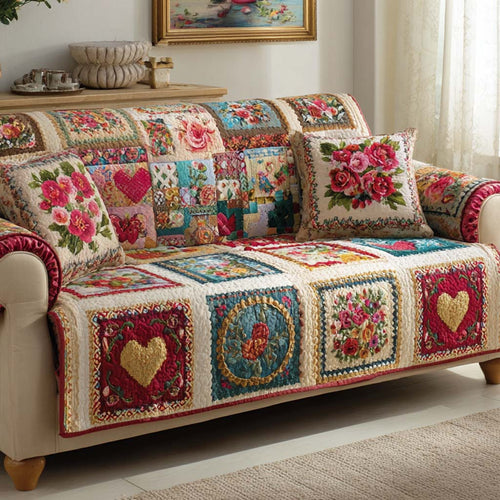 Country Rose Checker Quilted Sofa Cover NCU0XD2243