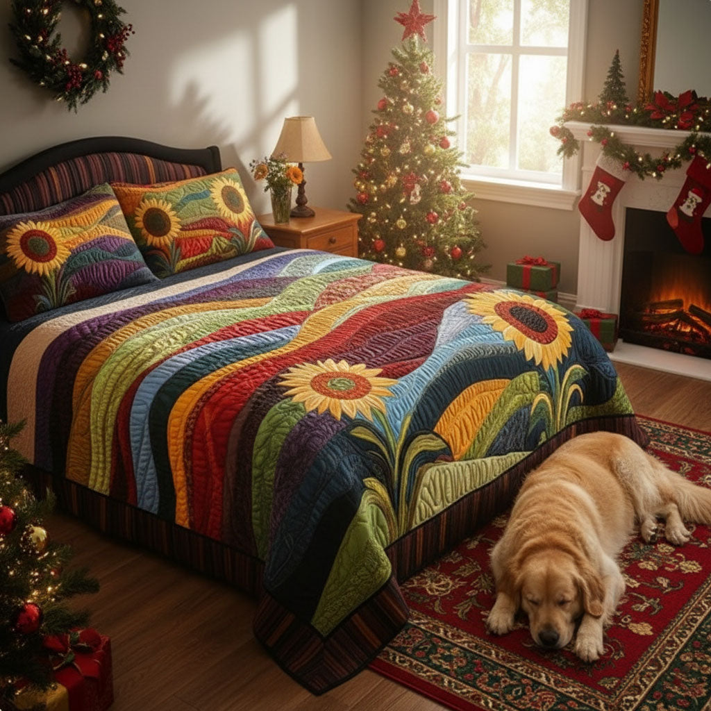 Country Sunflower Dreams 3-Piece Quilted Bedding Set NCU0PT4472