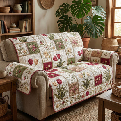 Country Tulip Meadow Quilted Sofa Cover NCU0PT11429